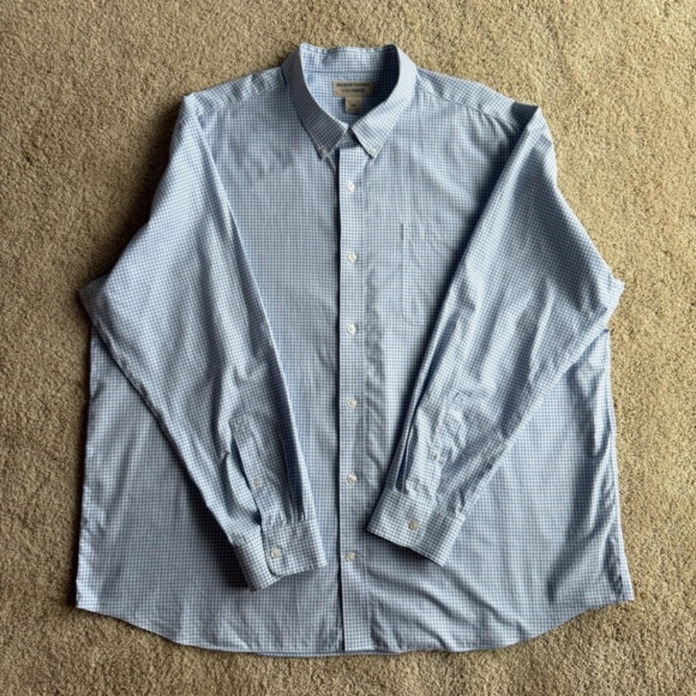 Duluth Trading Co Wrinklefighter Blue Check Button Down Shirt 3XL